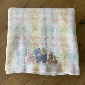 Vtg‎ 90s Geoffrey ToysRUs Baby Blanket Fleece Pastel Plaid Bear Duck Dog Bunny